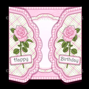 Kit de tarjeta desplegable con rosas rosadas festoneadas para descargar DESCARGA INMEDIATA Tarjeta de madre, amiga, hermana, mujer, lista para imprimir