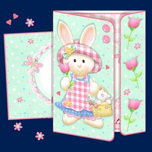 Bonnet Bunny Girl OffSet Gatefold Card with Decoupage Inserts Envy Ready to Print INSTANT DOWNLOAD Childrens Birthday 1st and 2nd Birthday