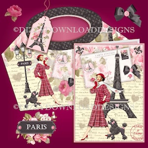 La Tour Eiffel Paris Karte und Geschenkkorb Herunterladbare Kartenkit Decoupage und Umschlag Geburtstag Digital Download Printable Sofortiger Download