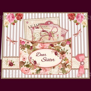 Cartão de bolso para download floral Le Jardiniere com inserções Tags Inveja pronto para imprimir DOWNLOAD INSTANTÂNEO Aniversário Feminino Dia das Mães Aposentadoria