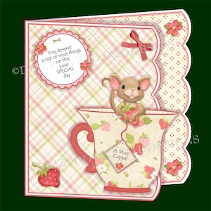 Un kit di carte scaricabili per tazza di topi Download digitale DOWNLOAD immediato Decoupage Compleanno femminile Festa della mamma Biglietto di ringraziamento pronto per la stampa