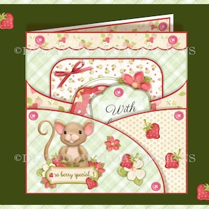 Tarjeta especial de doble bolsillo So Berry con etiquetas decoupage inserta envidia lista para imprimir DESCARGA DIGITAL INSTANTÁNEA para cumpleaños y día de las madres