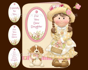 Floral Basket Girl Printable Card Plaques Inserts Decoupage Envy INSTANT DOWNLOAD Ready to Print