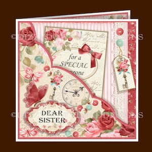 Special Someone Downloadable Pocket Card Front  with  Decoupage Inserts Instant Digital Download Birthday Mothers Day Ready to Print