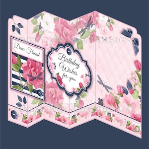 Flores y libélulas Kit de tarjetas descargables cuádruples Descarga digital Descarga instantánea Tarjeta del Día de las Madres de Cumpleaños Femenina Lista para imprimir