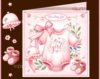 New Baby Girl Romper Printable Card Front Gift Card Inserts Decoupage INSTANT DOWNLOAD Ready to Print