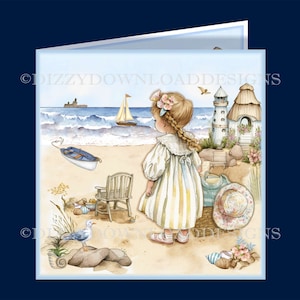 Herunterladbare Karte „Ocean Gazing“ mit Decoupage-Einsätzen, Tag „Envy“, bereit zum Drucken, SOFORT-DOWNLOAD, weiblicher Geburtstag, Tochter, Schwester, Freundin usw
