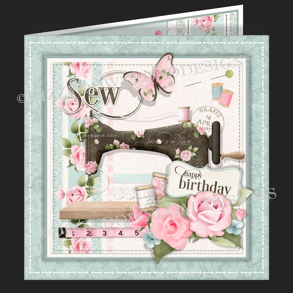 Stitched Just For You Downloadable Card Kit Decoupage Digital Download  INSTANT DOWNLOAD  Female Birthday Mothers Day Card Ready to Print