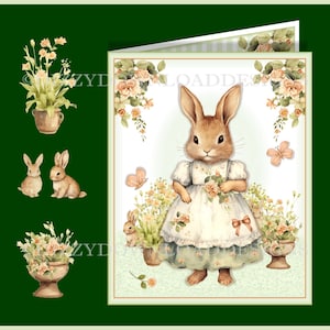 Cartão de aniversário do Dia das Mães para download The Rabbit Garden com inserções de decoupage Envy, tudo pronto para imprimir em casa DOWNLOAD DIGITAL INSTANTÂNEO