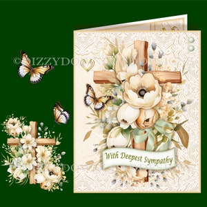 Tarjeta de condolencia descargable con cruz floral con 4 opciones de inserción Decoupage Envy Lista para imprimir DESCARGA INSTANTÁNEA disponible en tamaño A4 y Carta