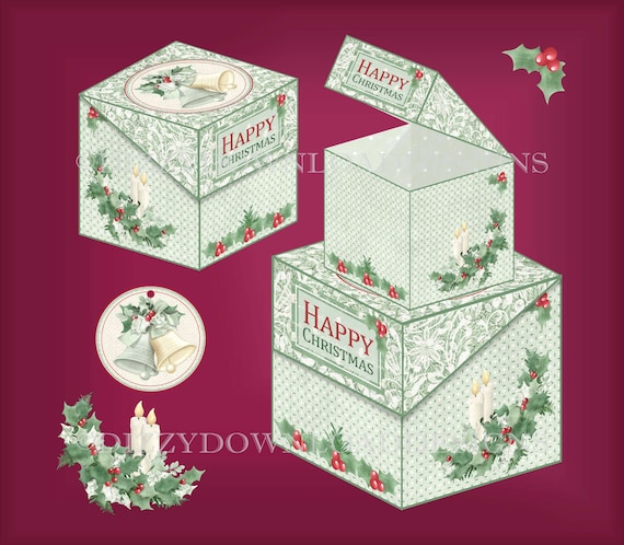 Christmas Bells Set of 3 Flip Lid Printable Boxes INSTANT DOWNLOAD Ready for to Print
