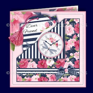 Flores e listras Tempo Kit de cartão de bolso floral para download Envelope Decoupage Tags DOWNLOAD INSTANTÂNEO Aniversário Dia das Mães Pronto para imprimir