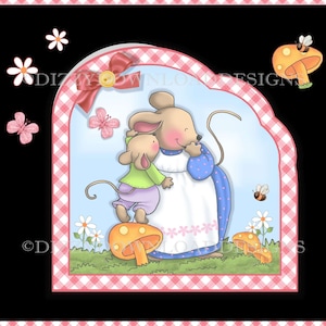 Carte téléchargeable Petite souris chuchotant avec inserts de découpage Envy tout prêt à imprimer TÉLÉCHARGEMENT NUMÉRIQUE INSTANTANÉ Anniversaire et fête des mères