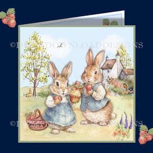 Bunnies & Erdbeeren Herunterladbare Karte mit Einsätzen Decoupage Neid Alle Bereit zum Drucken SOFORTIGER DOWNLOAD für Geburtstage und Jubiläen usw