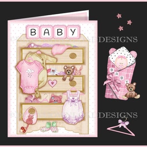 Baby Girl Dresser Downloadable Card with Decoupage Inserts Envy All Ready to Print INSTANT DOWNLOAD Newborn Baby Girl with 3 Insert choices