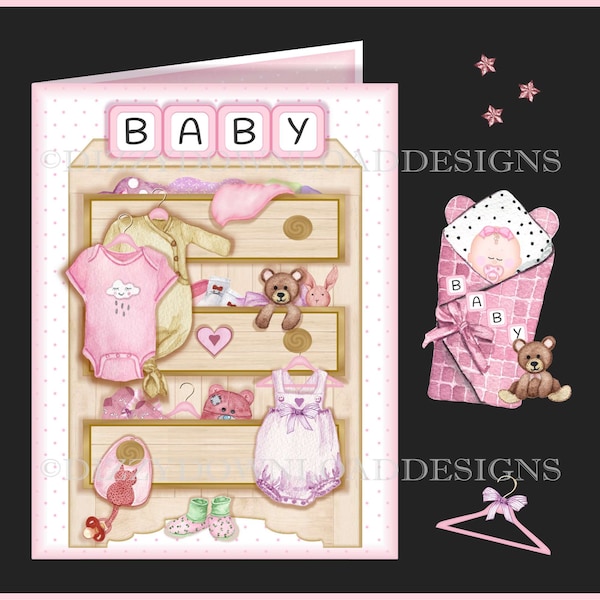 Carte téléchargeable pour commode bébé fille avec inserts de découpage Envy All Ready to Print TÉLÉCHARGEMENT IMMÉDIAT Nouveau-né fille avec 3 choix d'inserts