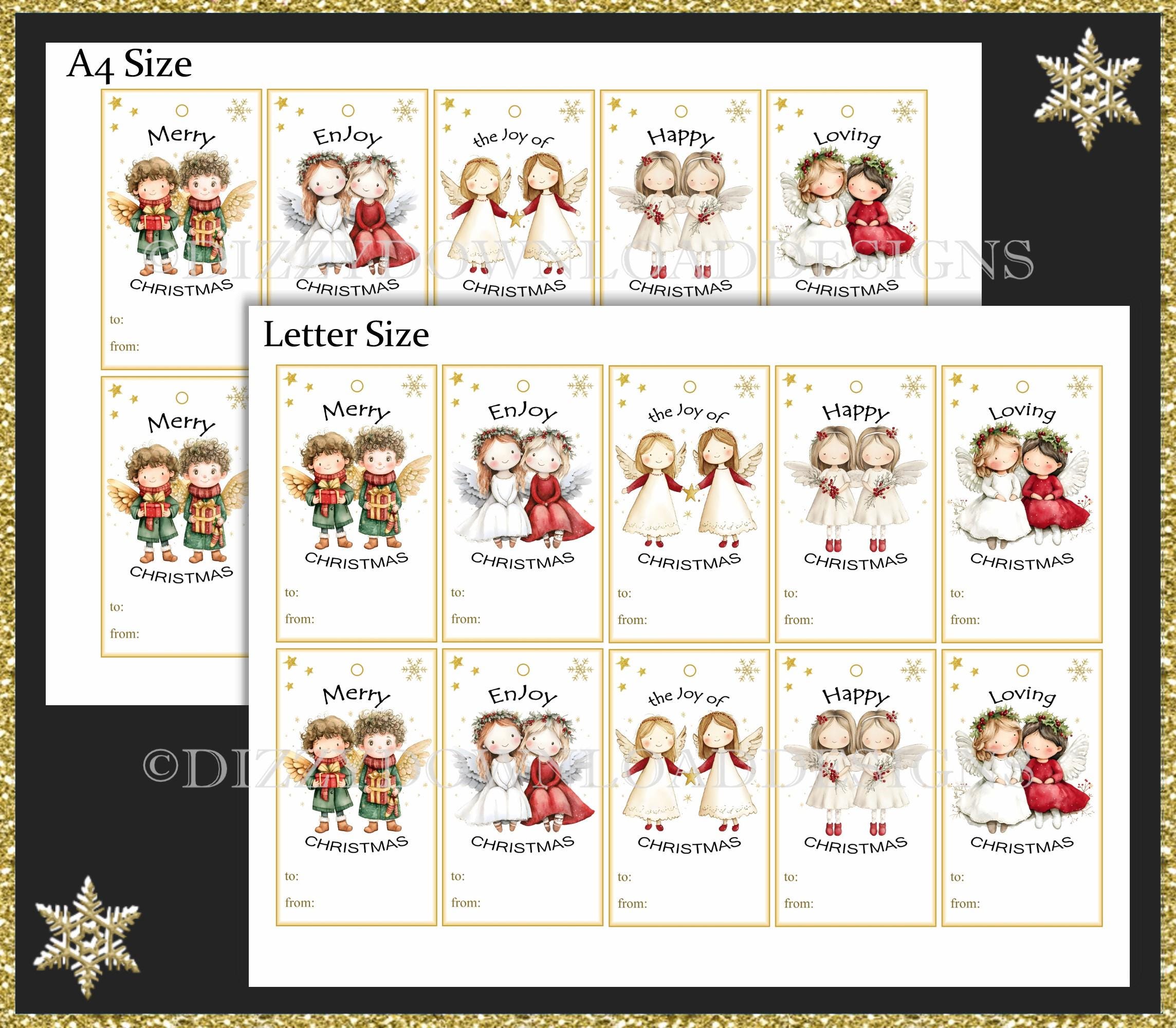 Set of 10 Printable Angel Christmas Gift Tags in 5 Designs INSTANT ...