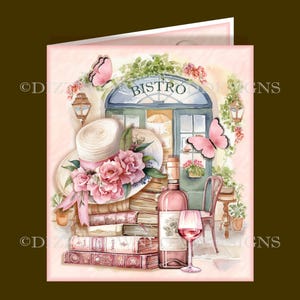 Bonnet bistro en boeken Downloadbare kaart met inzetstukken Decoupage Envy allemaal klaar om af te drukken INSTANT DOWNLOAD voor verjaardagen en Moederdag