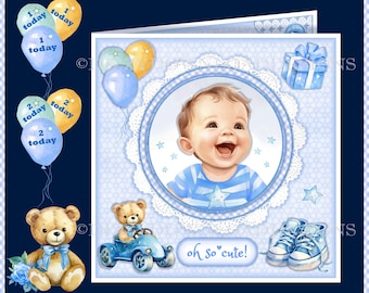 Cute Little Birthday Boy Downloadable Card Front with Inserts Decoupage Gift Card All Ready to Print at home INSTANT DIGITAL DOWNLOAD