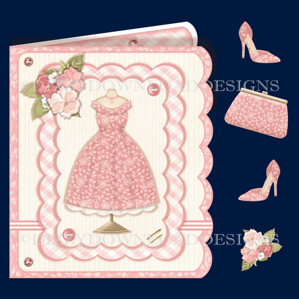 Fashion Is A Passion Downloadable Scalloped Card with Decoupage Inserts Envy Ready to Print INSTANT DOWNLOAD Female Birthday Fashion Card