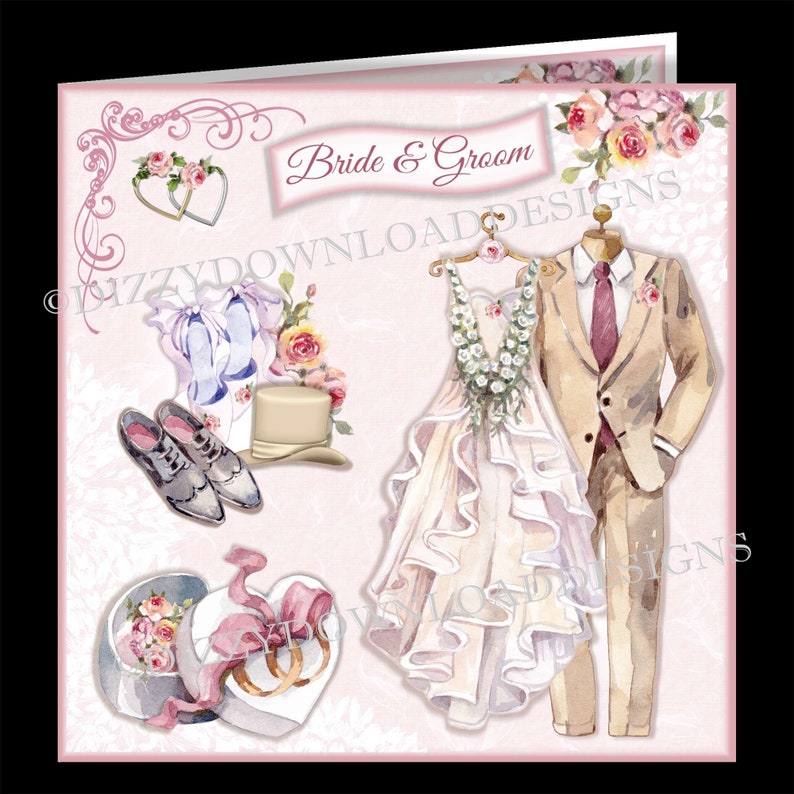 Bride and Groom Downloadable Wedding Card Kit Digital Download INSTANT