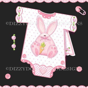 Mädchen-Häschen Onesie Herunterladbare Karte Kit Decoupage Umschlag Digitaler Download Sofortiger Download Neugeborene Baby Mädchen Karte bereit zum Drucken