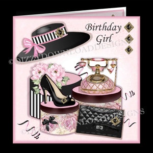 Retro-Chic Geburtstagskind Herunterladbare Karte Kit Digitaler Download SOFORTIGER DOWNLOAD Mode-Accessoires Geburtstagskarte für Frauen bereit zum Drucken