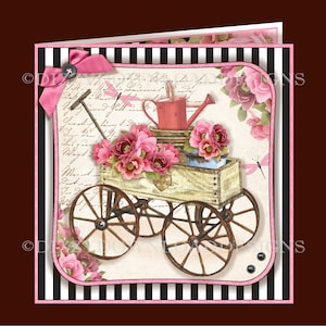 Rustikale Blumen Warenkorb Herunterladbare Karte mit Einsätzen Decoupage Neid Alle bereit zum Drucken INSTANT DOWNLOAD für Geburtstage und Muttertag