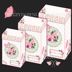 Pink Pansies Un bonito conjunto de cajas de regalo descargables en 3 tamaños Descarga digital DESCARGA INSTANTE Floral Gift Box Set Listo para imprimir