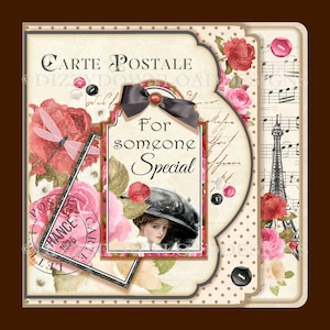 Kit de cartes téléchargeables French Beauty avec décoration et enveloppe Anniversaire Fête des Mères Ami Sœur Mère