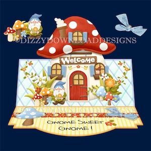 Carte chevalet téléchargeable Gnome Sweet Gnome avec enveloppe de découpage en téléchargement numérique TÉLÉCHARGEMENT IMMÉDIAT Carte de nouvelle maison prête à imprimer aujourd'hui