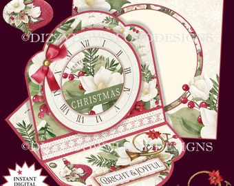 Christmas Joy Easel Card Kit Envelope Decoupage Layers Instant Download Christmas Holidays Easel Card Ready to Print Downloadable Card