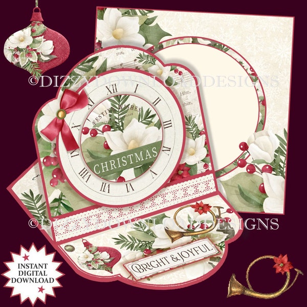 Christmas Joy Easel Card Kit Envelope Decoupage Layers Instant Download Christmas Holidays Easel Card Ready to Print Downloadable Card