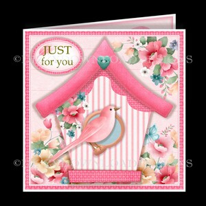Carte à télécharger rose maison d'oiseau avec inserts en téléchargement numérique TÉLÉCHARGEMENT IMMÉDIAT Fête des mères anniversaire carte de remerciement prête à imprimer