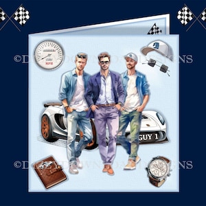 Auto-Enthusiasten Herunterladbare Geburtstagskarte mit Decoupage-Einlagen beneiden alle bereit zum Drucken Sofortiger Download Sohn Bruder Neffe und eine leere