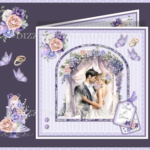 Bloemen bruiloft boog downloadbare kaart voorkant met decoupage inzetstukken allemaal klaar om thuis af te drukken INSTANT DIGITALE DOWNLOAD trouwkaart