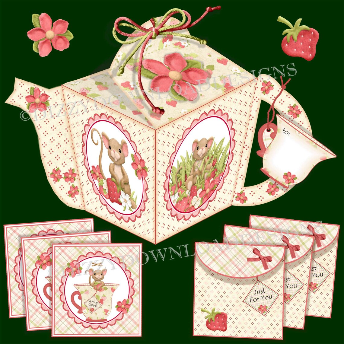 A Mice Cuppa Downloadable Teapot Gift Box With Tea Bag Wrappers Digital ...