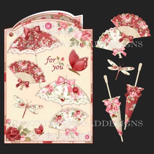 Fantastische parasols downloadbare kaart met decoupage inserts afgunst allemaal klaar om af te drukken INSTANT DOWNLOAD vrouwelijke verjaardag Moederdag dank u