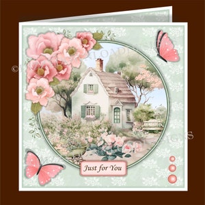 Idyllic Country Cottage Downloadable Card Front with Inserts Digital Download INSTANT DOWNLOAD Female Birthday Get Well Card Ready to Print