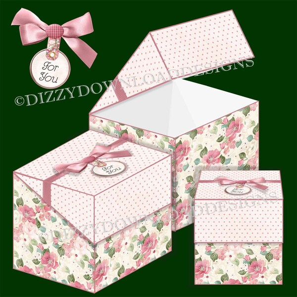 Floral Flip Lid Boxes Downloadable Set of 3 Boxes Digital Download Printables INSTANT DOWNLOAD Gift Boxes Ready to Print