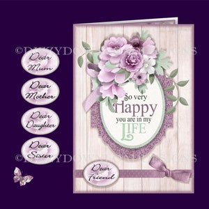 Muy feliz que estés en mi vida Tarjeta descargable con inserciones de decoupage Envidia lista para imprimir DESCARGA INSTANTE Cumpleaños femenino Día de las Madres