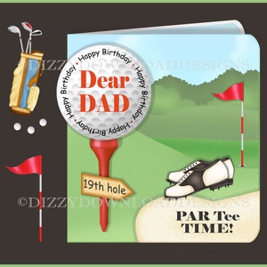 Golf Par Tee Time Herunterladbare Karte mit Decoupage-Einlagen Envy Alle bereit zum Ausdrucken zu Hause INSTANT DIGITAL DOWNLOAD ideal für männliche Golfer