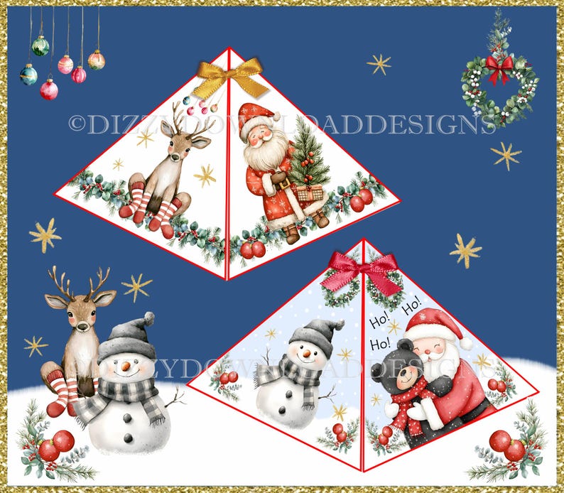 Two Santa & Friends Printable Pyramid Treat Boxes INSTANT DOWNLOAD All ...
