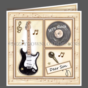 Let's Rock Music Card Front, Descarga digital para hombres y adolescentes. Hijo, hermano, papá, esposo. Cumpleaños, Día del Padre, Tarjeta Regalo