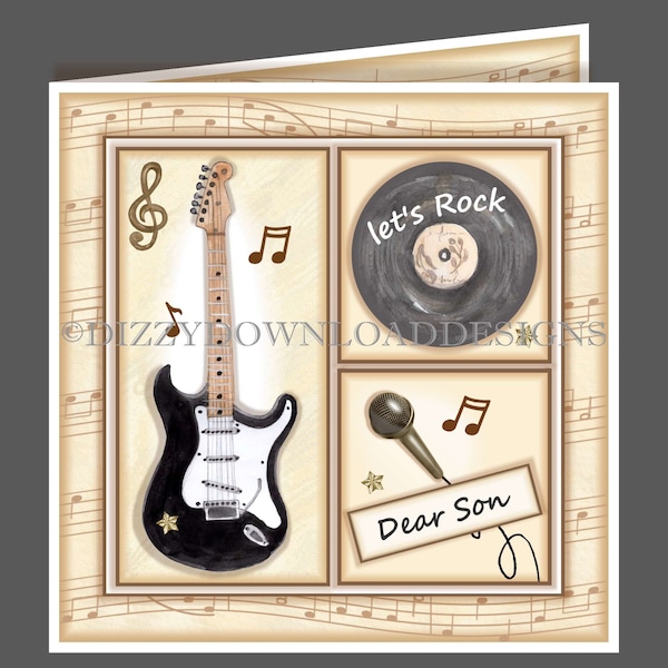 Let's Rock Music Card Front, Digital Download for Men and Teen Boys. Son, Brother, Dad, Husband . Birthday, Father's Day, Gift Card