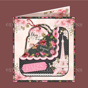 Cartão de bolso para download de Paris com inserções Decoupage Tags Inveja pronto para imprimir DOWNLOAD INSTANTÂNEO Aniversário Feminino e Dia das Mães