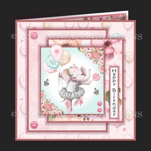Kit de cartão para download de elefante Prima Ballerina Envelope Insert Download instantâneo Cartão de aniversário de filha, neta e sobrinha pronto para imprimir