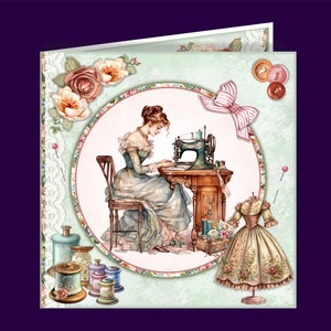 Vintage costurera descargable tarjeta kit descarga digital DESCARGA INSTANTÁNEA Vintage cumpleaños femenino tarjeta del día de las madres lista para imprimir hoy
