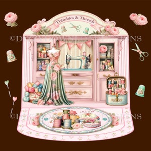 Cartão de cavalete para download Thimbles And Threads com vários insertos Decoupage Envy DOWNLOAD INSTANTÂNEO Pronto para imprimir Aniversário feminino Dia das Mães
