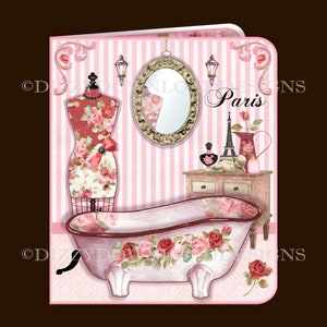 Tarjeta descargable de tocador parisino con inserciones de decoupage Envy lista para imprimir DESCARGA INSTANTÁNEA Cumpleaños femenino y Día de la Madre